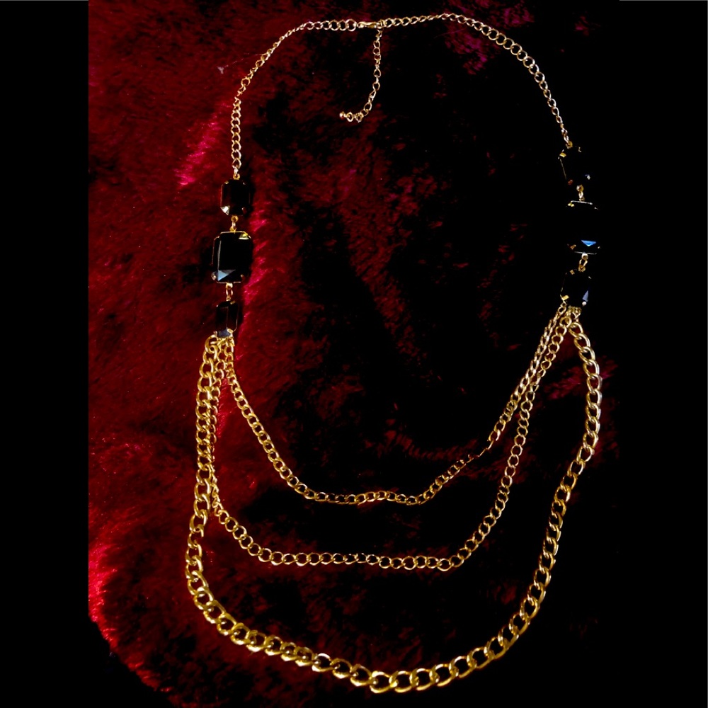 Lovely 3Layer Chain and Stone Accent  Necklace